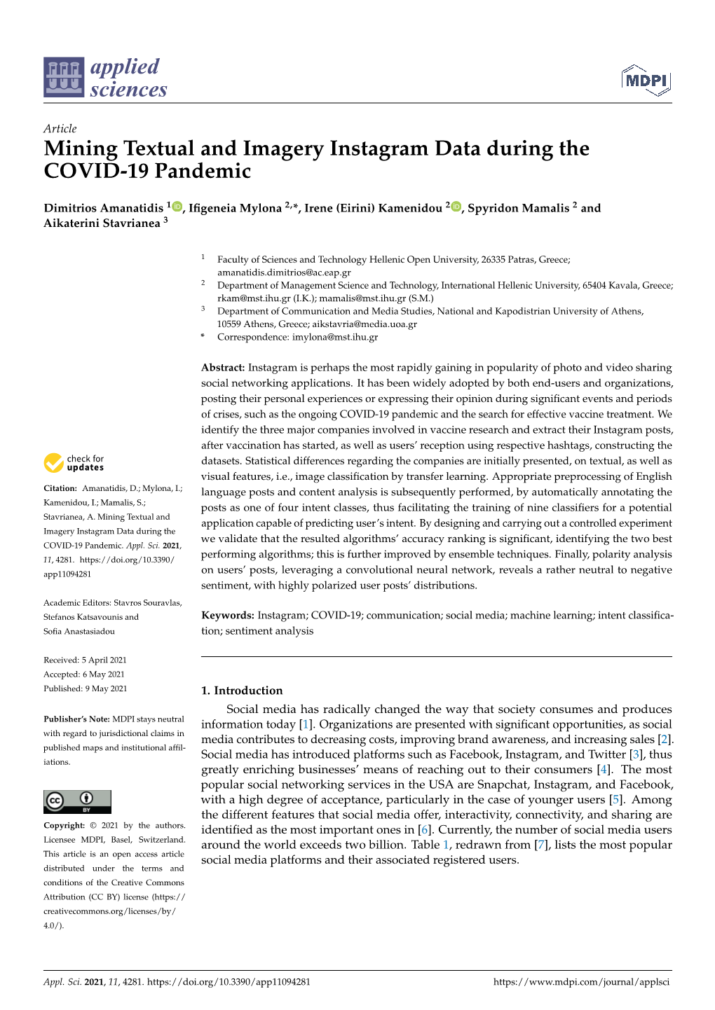 Mining Textual and Imagery Instagram Data During the COVID-19 Pandemic