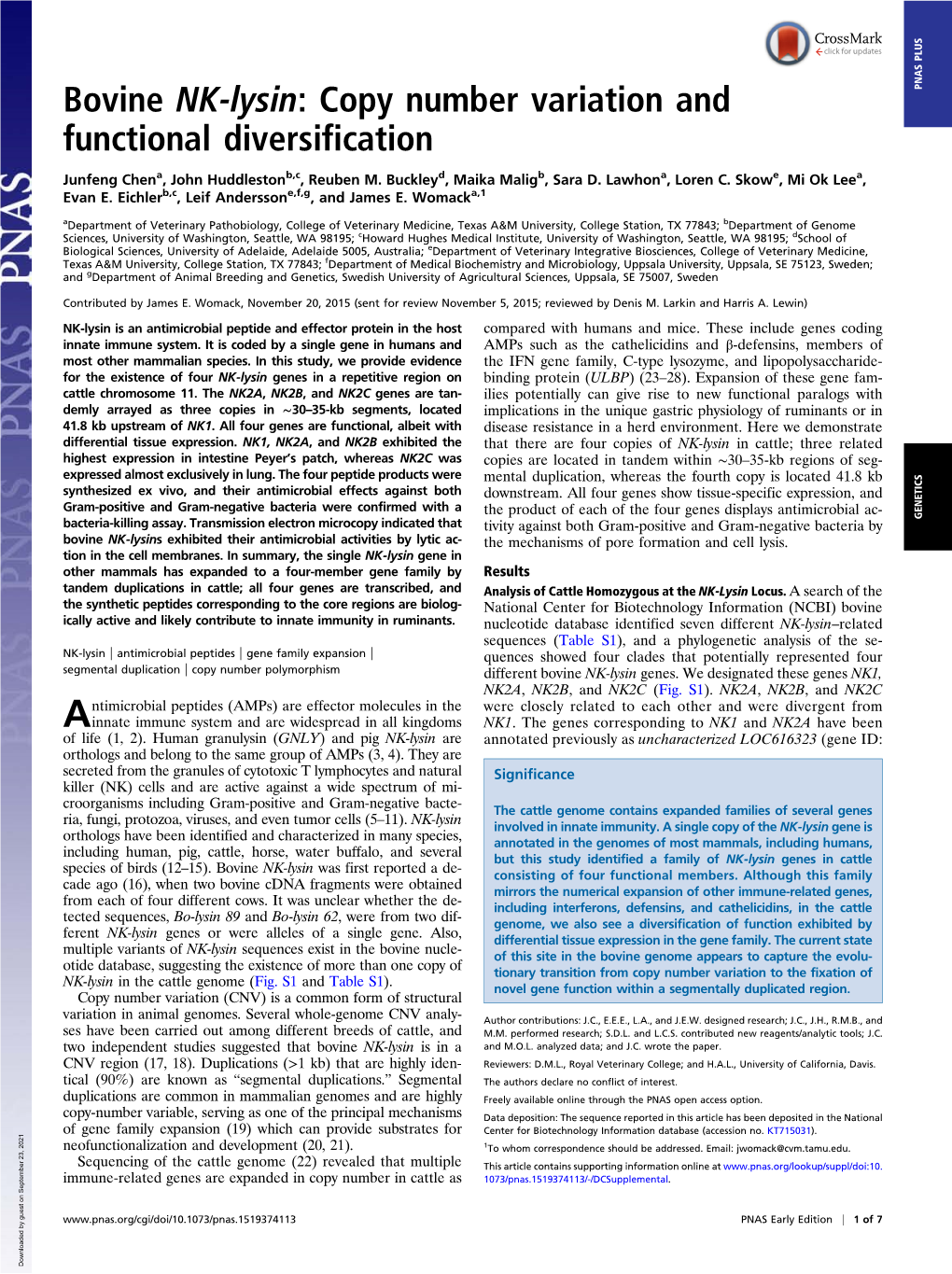 Bovine NK-Lysin: Copy Number Variation and PNAS PLUS Functional Diversification