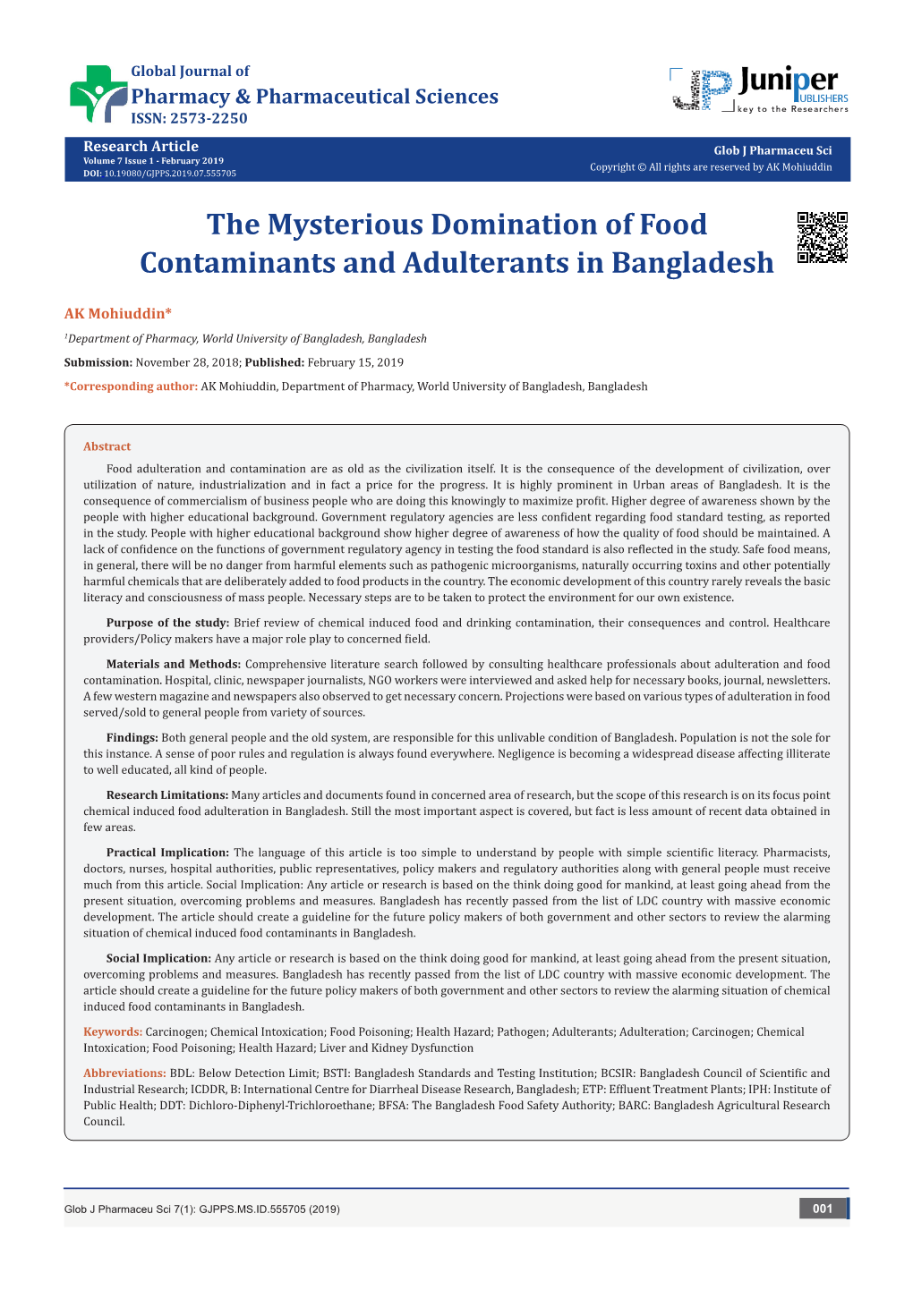 The Mysterious Domination of Food Contaminants and Adulterants in Bangladesh