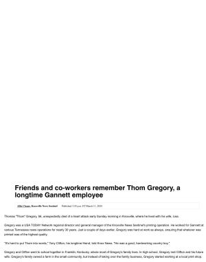Friends and Co-Workers Remember Thom Gregory, a Longtime Gannett Employee
