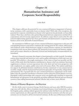 Humanitarian Assistance and Corporate Social Responsibility