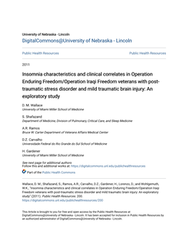 Insomnia Characteristics and Clinical Correlates in Operation Enduring Freedom/Operation Iraqi Freedom Veterans with Post-Trauma