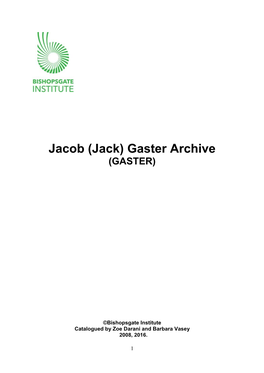 Jacob (Jack) Gaster Archive (GASTER)