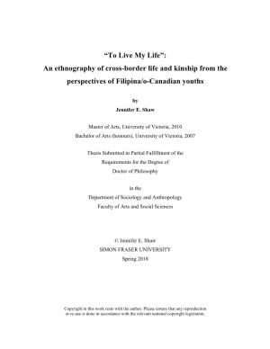 An Ethnography of Cross-Border Life and Kinship from the Perspectives of Filipina/O-Canadian Youths