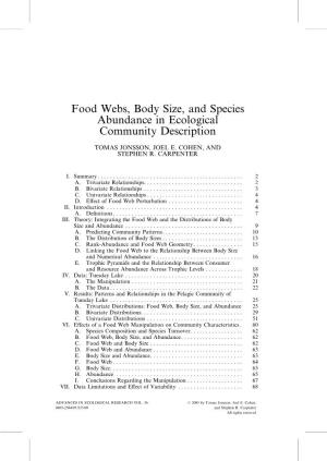 Food Webs, Body Size, and Species Abundance in Ecological Community Description