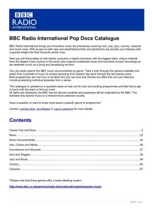 BBC Radio International Pop Docs Catalogue Contents