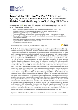 13Th Five-Year Plan’ Policy on Air Quality in Pearl River Delta, China: a Case Study of Haizhu District in Guangzhou City Using WRF-Chem