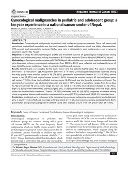 Gynecological Malignancies in Pediatric and Adolescent Group: a Ten Year Experience in a National Cancer Center of Nepal