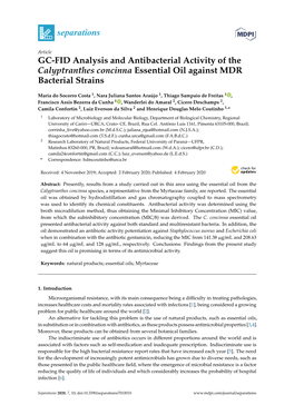 GC-FID Analysis and Antibacterial Activity of the Calyptranthes Concinna Essential Oil Against MDR Bacterial Strains