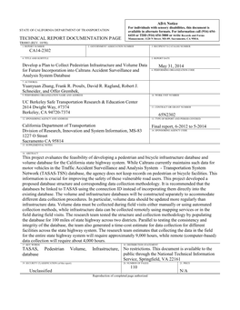 TECHNICAL REPORT DOCUMENTATION PAGE Management, 1120 N Street, MS-89, Sacramento, CA 95814