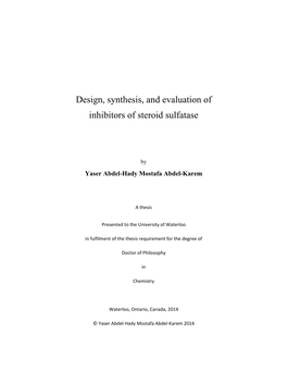 Design, Synthesis, and Evaluation of Inhibitors of Steroid Sulfatase