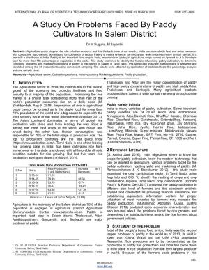 A Study on Problems Faced by Paddy Cultivators in Salem District