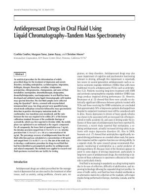 Antidepressant Drugs in Oral Fluid Using Liquid Chromatography –Tandem Mass Spectrometry