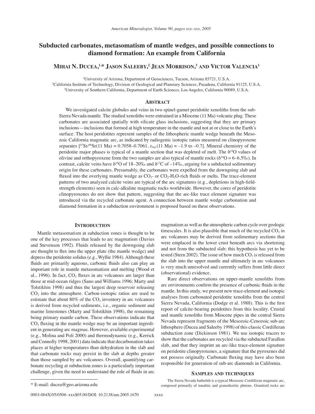 Subducted Carbonates, Metasomatism of Mantle Wedges, and Possible Connections to Diamond Formation: an Example from California