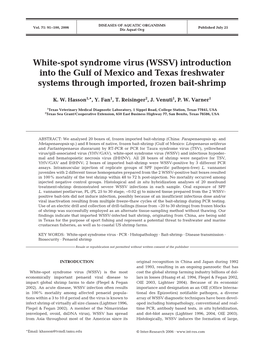 White-Spot Syndrome Virus (WSSV) Introduction Into the Gulf of Mexico and Texas Freshwater Systems Through Imported, Frozen Bait-Shrimp