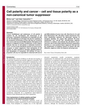Cell and Tissue Polarity As a Non-Canonical Tumor Suppressor