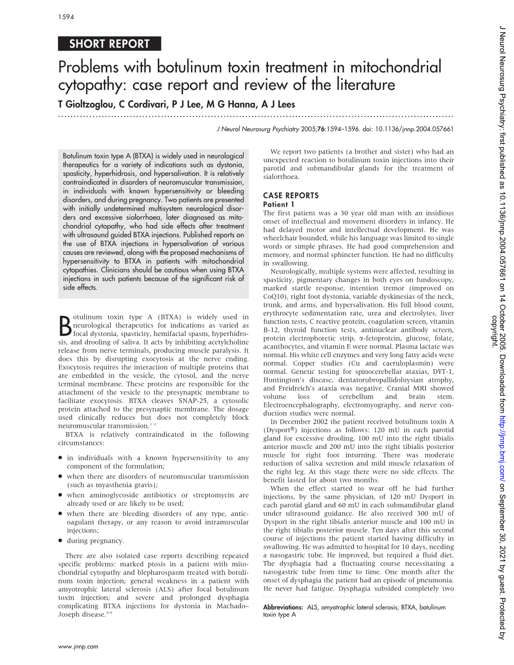 Problems with Botulinum Toxin Treatment in Mitochondrial Cytopathy