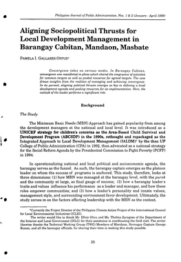 Aligning Sociopolitical Thrusts for Local Development Management in Barangay Cabitan, Mandaon, Masbate