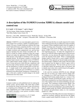 A Description of the FAMOUS (Version XDBUA) Climate Model and Control Run