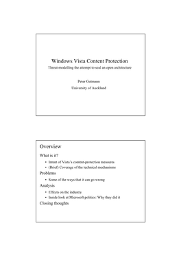 Windows Vista Content Protection Overview