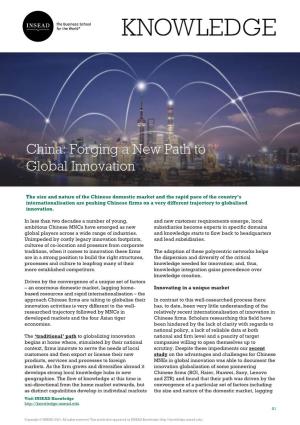 China: Forging a New Path to Global Innovation