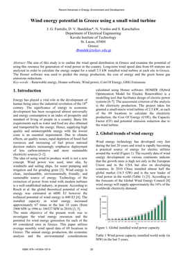 Wind Energy Potential in Greece Using a Small Wind Turbine