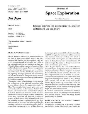 Energy Sources for Propulsion To, and for Distributed Use On, Mars