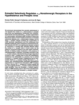 Estradiol Selectively Regulates A,,-Noradrenergic Receptors in Hypothalamus and Preoptic Area