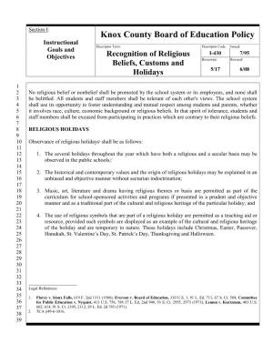 Recognition of Religious Beliefs, Customs