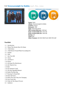 U2 Newyearsnight in Dublin Mp3, Flac, Wma