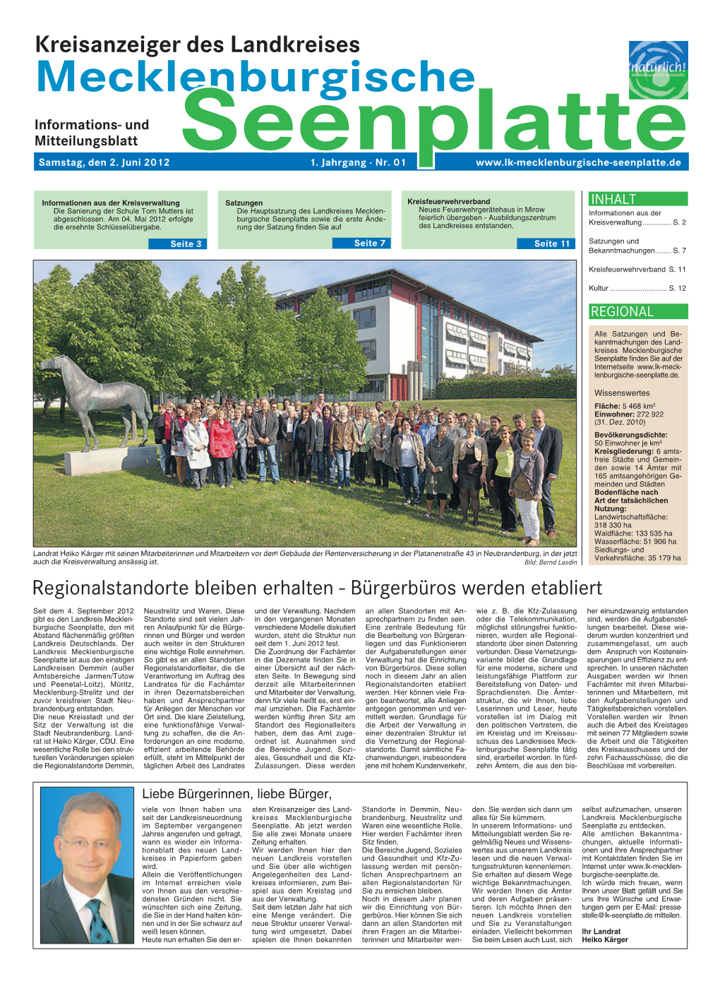 Kreisanzeiger Des Landkreises Mecklenburgische Informations- Und Mitteilungsblatt Samstag, Den 2