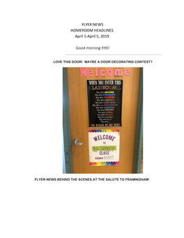 FLYER NEWS HOMEROOM HEADLINES April 1-April 5, 2019 Good