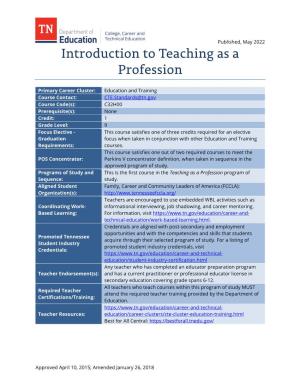 Introduction to Teaching As a Profession