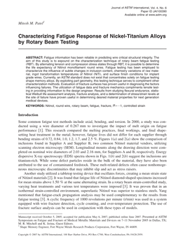 Characterizing Fatigue Response of Nickel-Titanium Alloys by Rotary Beam Testing