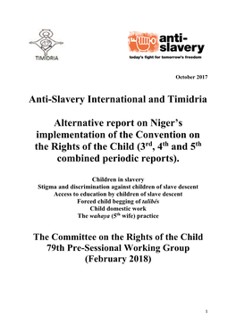 Anti-Slavery International and Timidria Alternative Report on Niger's