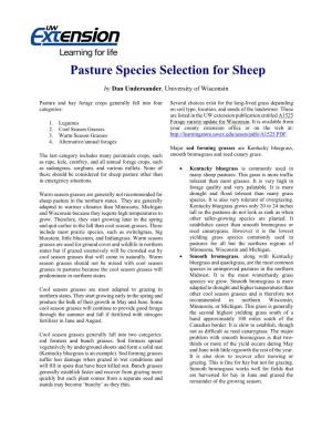 Pasture Species Selection for Sheep
