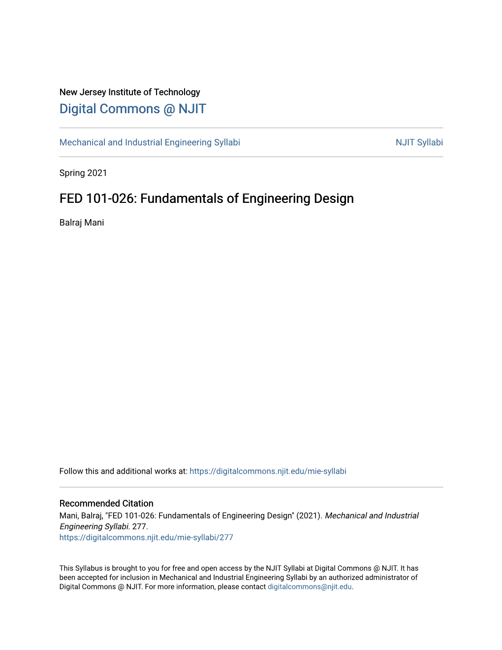 FED 101-026: Fundamentals of Engineering Design