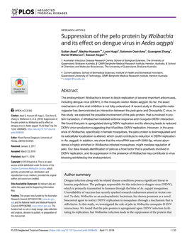 Suppression of the Pelo Protein by Wolbachia and Its Effect on Dengue Virus in Aedes Aegypti