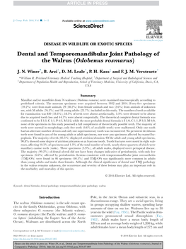 Dental and Temporomandibular Joint Pathology of the Walrus (Odobenus Rosmarus)