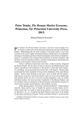 Peter Temin, the Roman Market Economy, Princeton, NJ: Princeton University Press, 2013