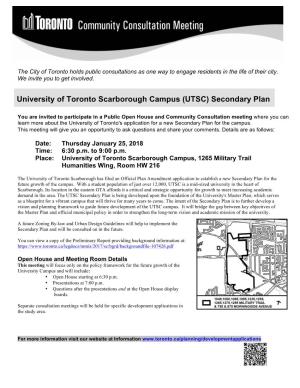University of Toronto Scarborough Campus (UTSC) Secondary Plan