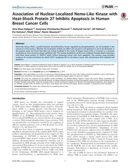 Association of Nuclear-Localized Nemo-Like Kinase with Heat-Shock Protein 27 Inhibits Apoptosis in Human Breast Cancer Cells