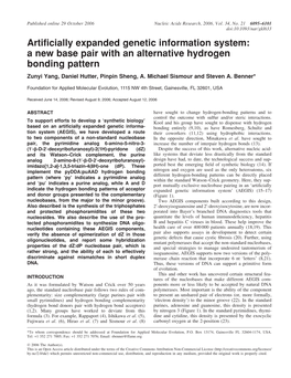 A New Base Pair with an Alternative Hydrogen Bonding Pattern Zunyi Yang, Daniel Hutter, Pinpin Sheng, A