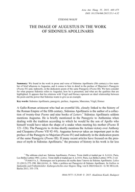 The Image of Augustus in the Work of Sidonius Apollinaris
