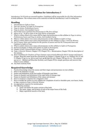 Syllabus for Introductory I Reading