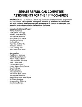 Senate Republican Committee Assignments for the 114Th Congress