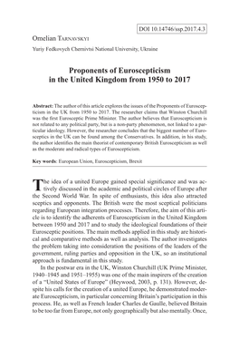 Proponents of Euroscepticism in the United Kingdom from 1950 to 2017