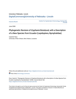 Phylogenetic Revision of Eryphanis Boisduval, with a Description of a New Species from Ecuador (Lepidoptera, Nymphalidae)
