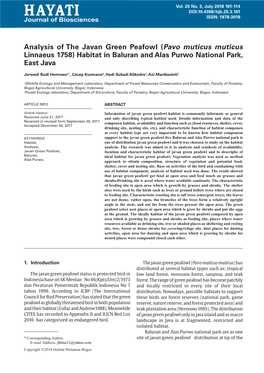 Analysis of the Javan Green Peafowl (Pavo Muticus Muticus Linnaeus 1758) Habitat in Baluran and Alas Purwo National Park, East Java