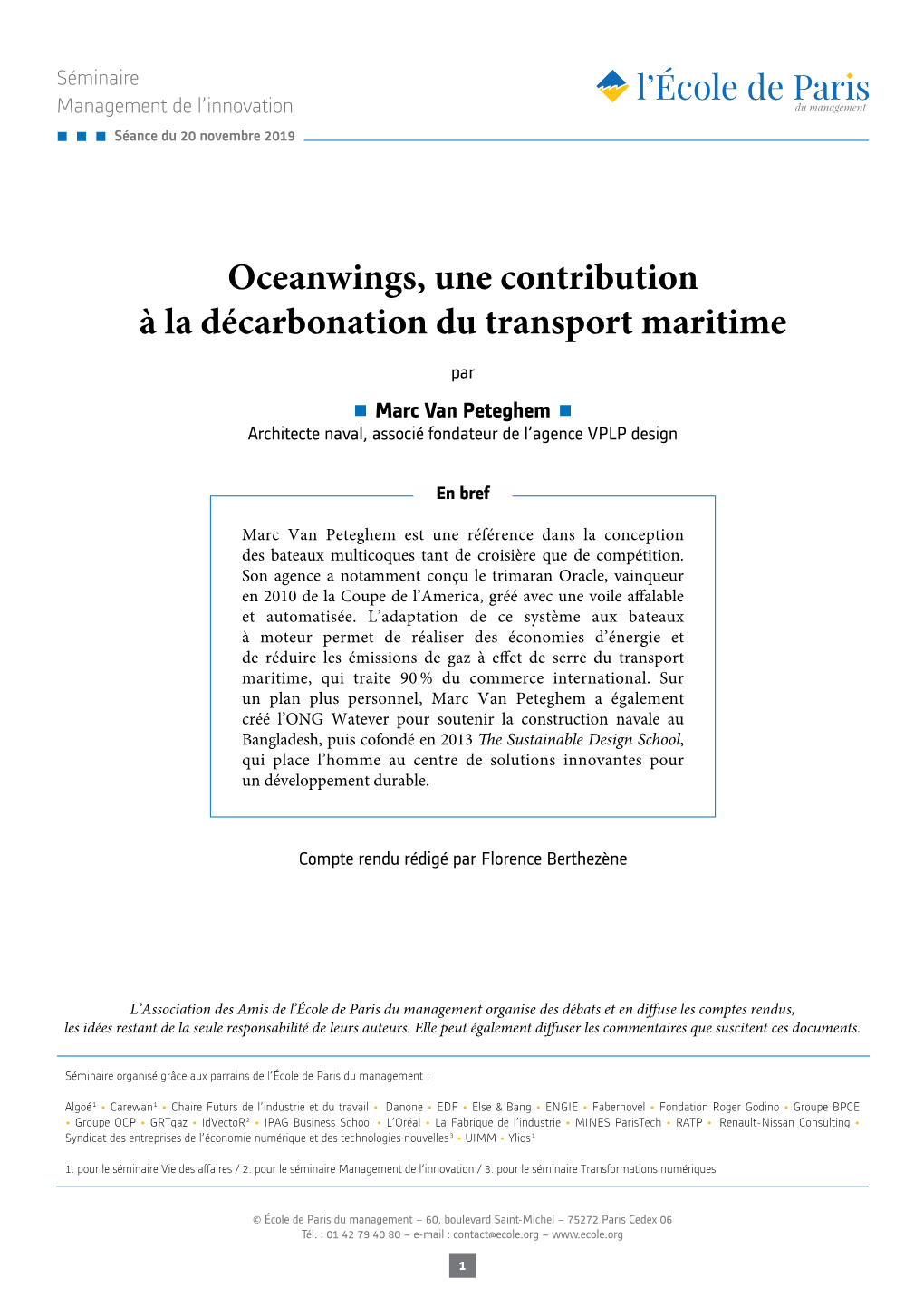 Oceanwings, Une Contribution À La Décarbonation Du Transport Maritime Par